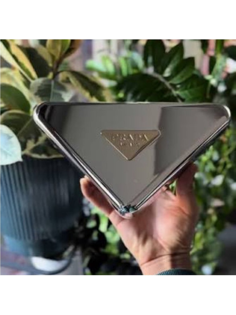 A must have!PRADA Signature Triangular Clutch In Silver Gold Combn - Picture 8 of 8